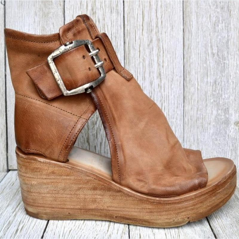 Retro Peep Toe Plateau Sandalen