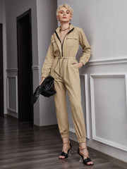 Half Zip Drawstring Waist Jumpsuit Sai Feel