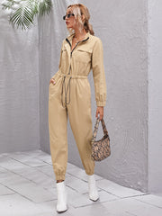 Half Zip Drawstring Waist Jumpsuit Sai Feel
