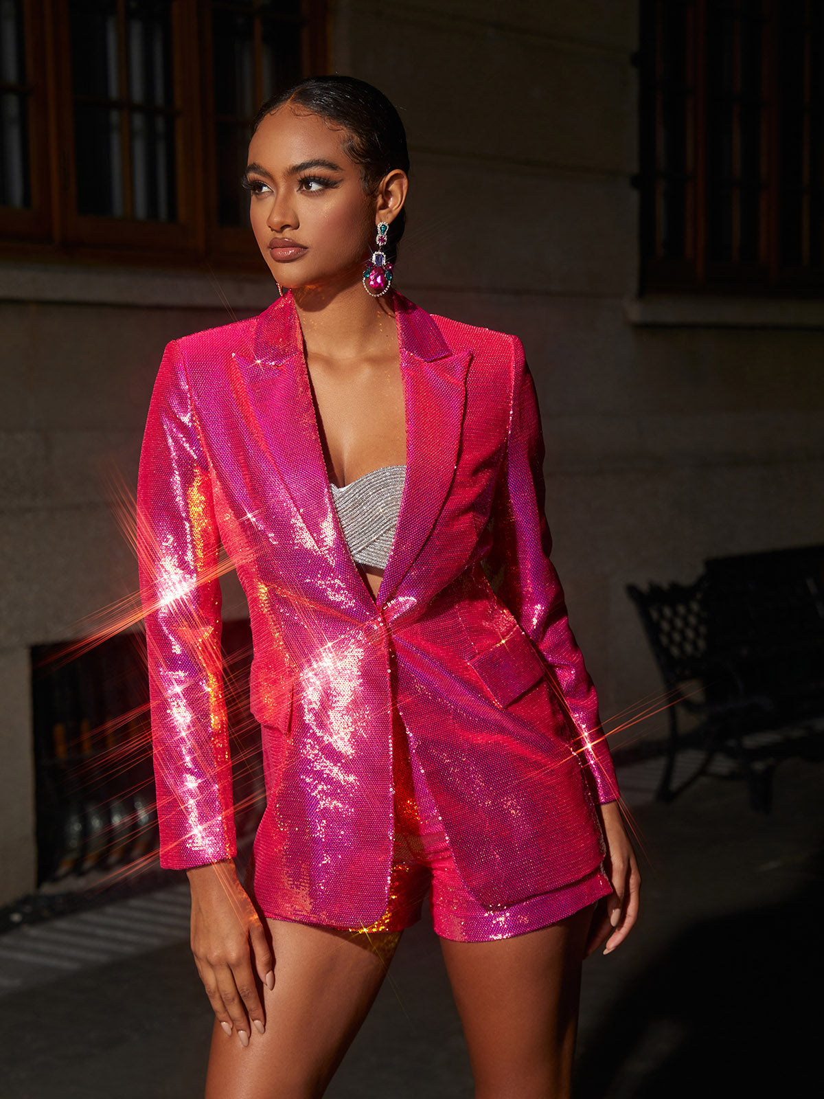 Sequin Blazer Shorts Set