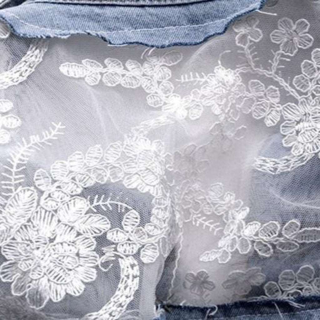 Mixed lace fabric denim jacket
