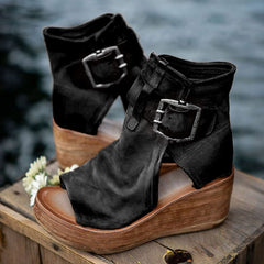 Retro Peep Toe Plateau Sandalen