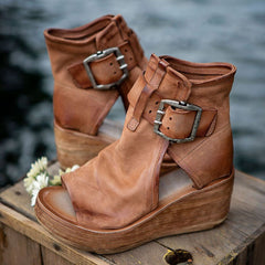 Retro Peep Toe Plateau Sandalen