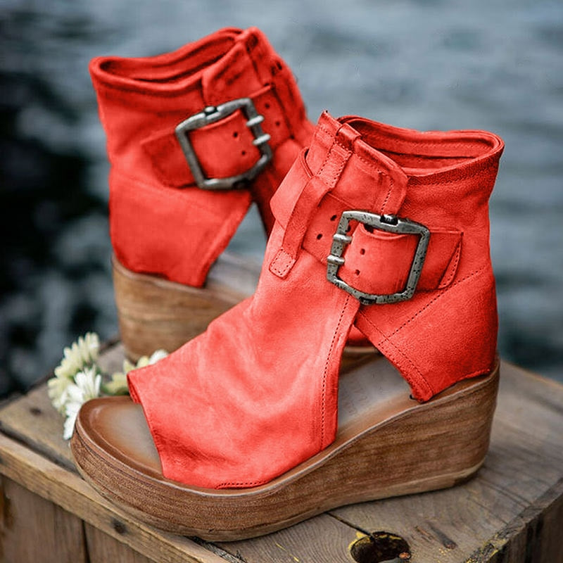 Retro Peep Toe Plateau Sandalen