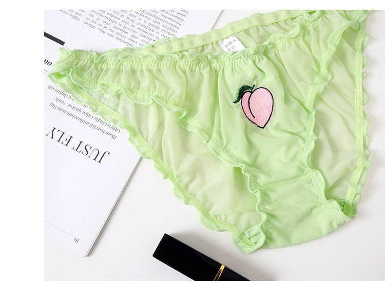 3Pcs/Lot Lace Lingerie Temptation Low-waist Panties Fruit Ins Embroidery Transparent Briefs Seamless Underwear