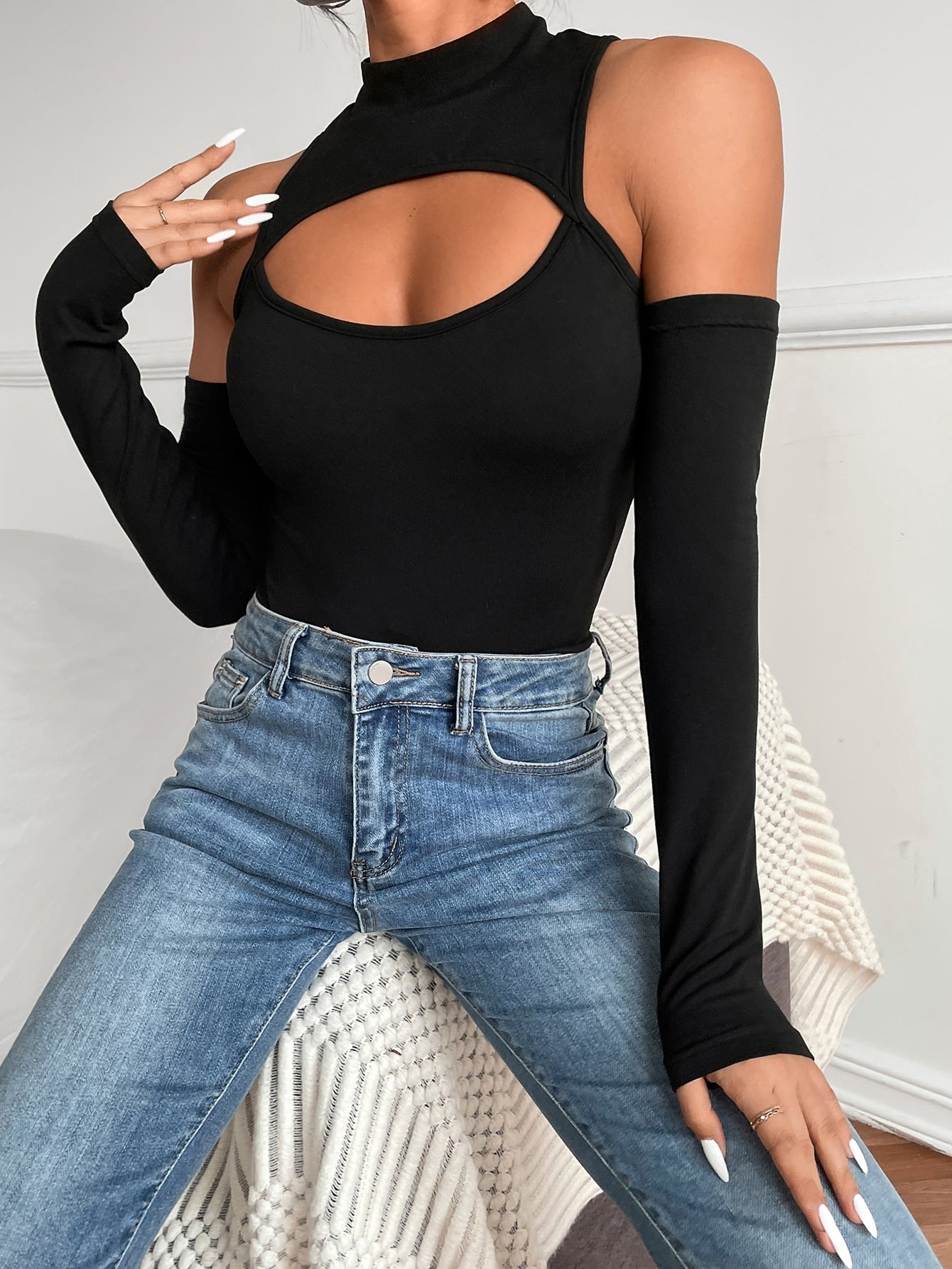 High Neck Cut Out Front Bodysuit