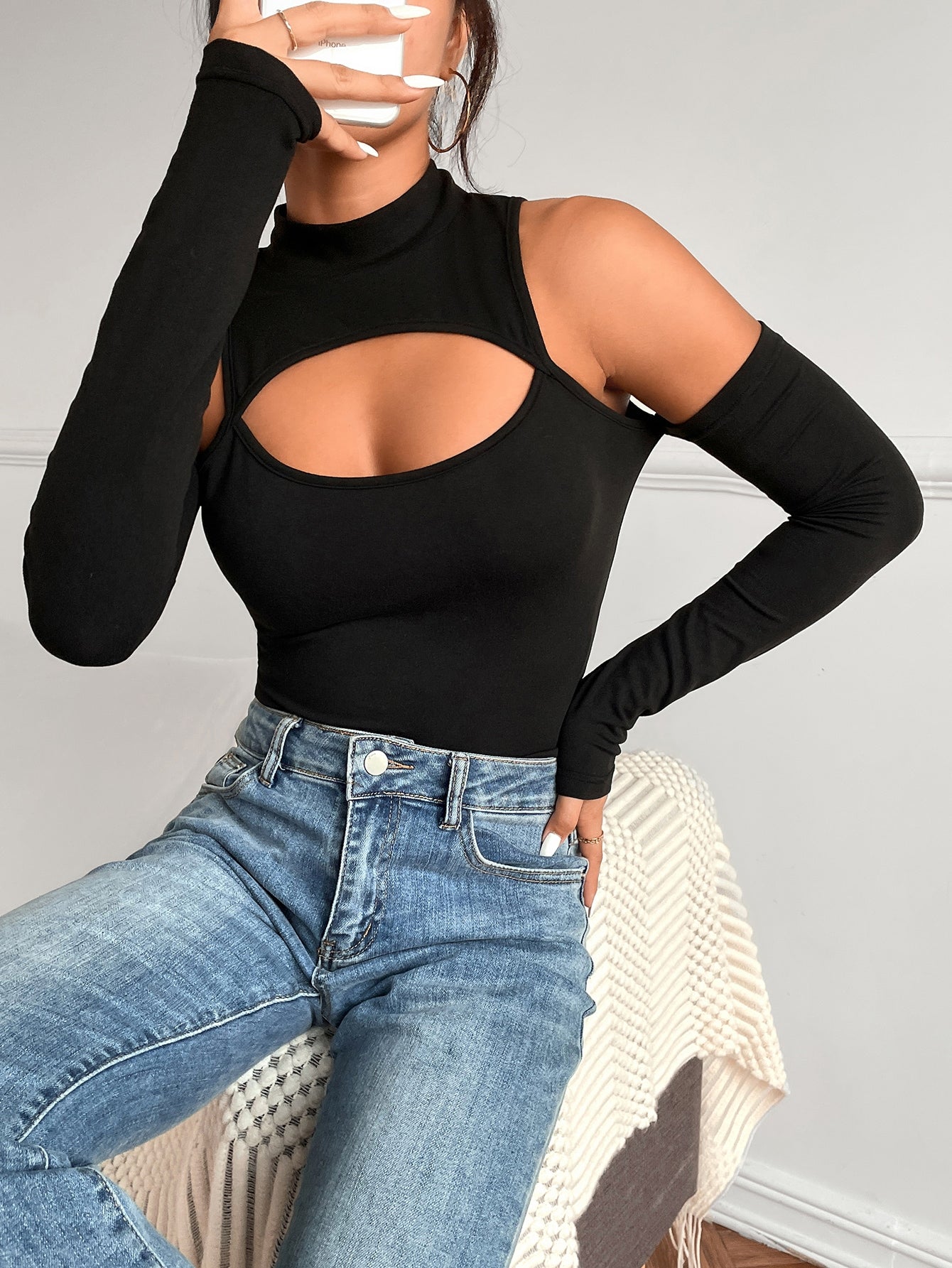 High Neck Cut Out Front Bodysuit