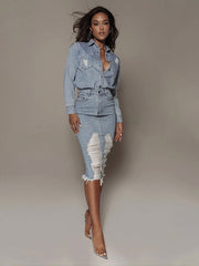 High Waist Slit Hem Pencil Denim Skirt Sai Feel