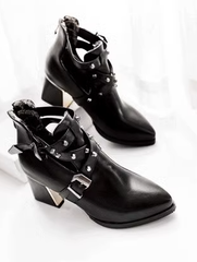 Leather Buckle High Heels Boots