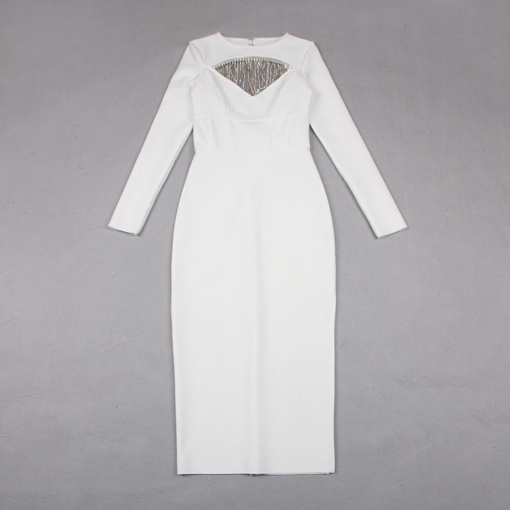 TASSEL CUT OUT MIDI DRESS IN WHITE