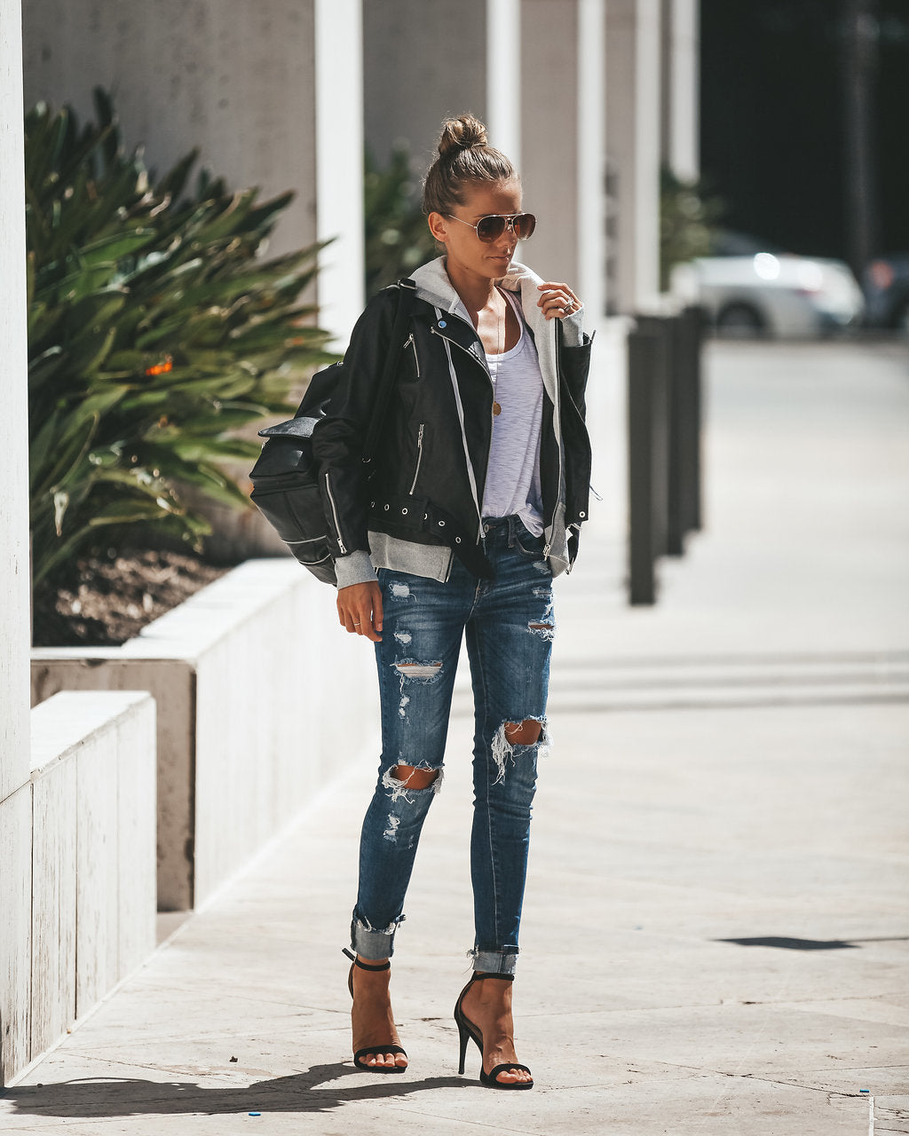 Dylan Hooded Faux Leather Pocketed Bomber Jacket
