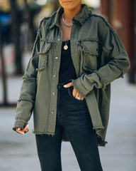Cotton Rock & Roll Frayed Utility Jacket - Olive
