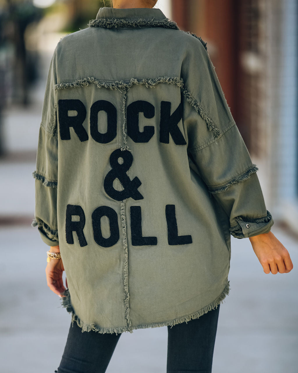 Cotton Rock & Roll Frayed Utility Jacket - Olive
