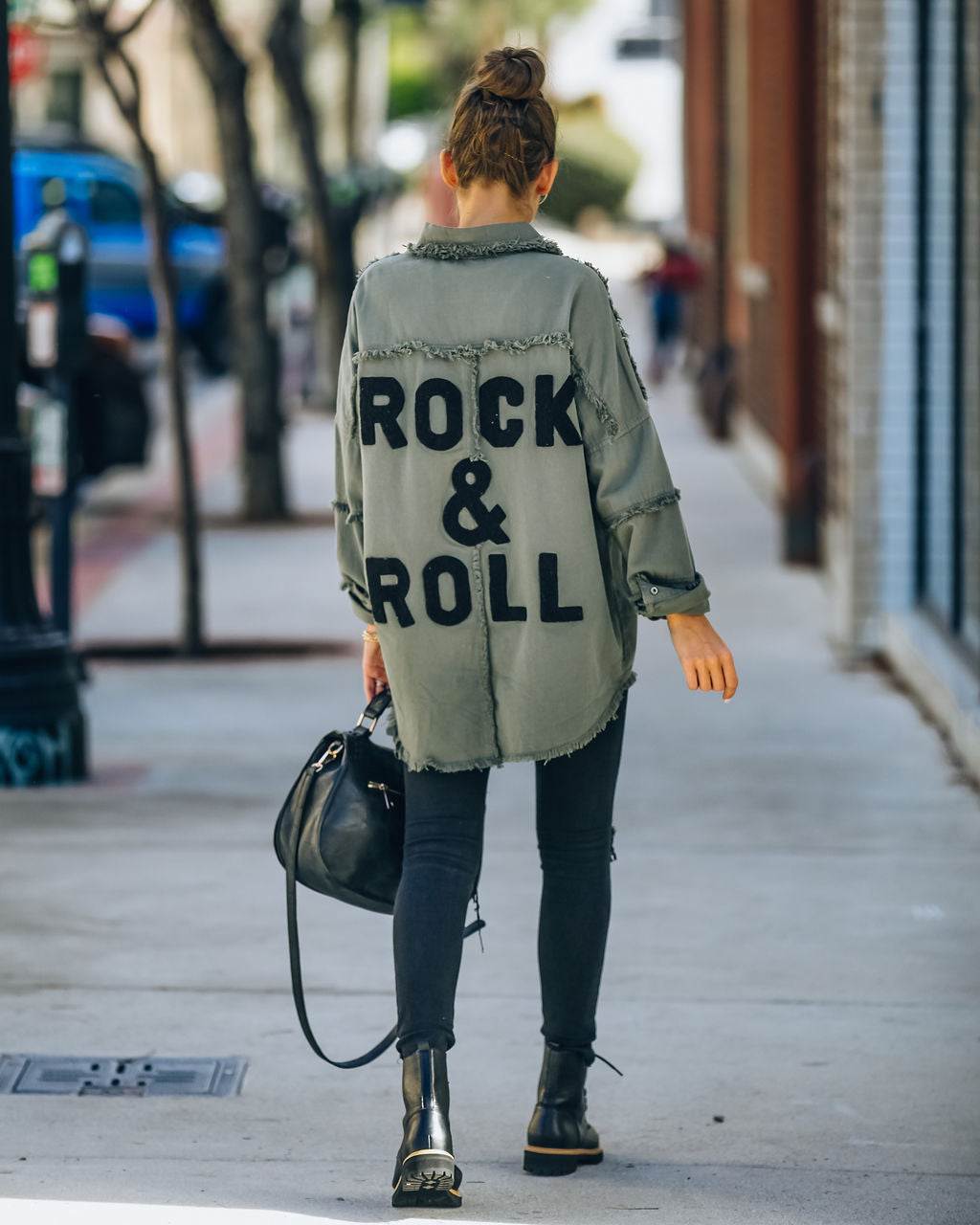 Cotton Rock & Roll Frayed Utility Jacket - Olive