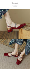 Dalila Square Toe Slingback Flats with Rhinestones NEW GEW