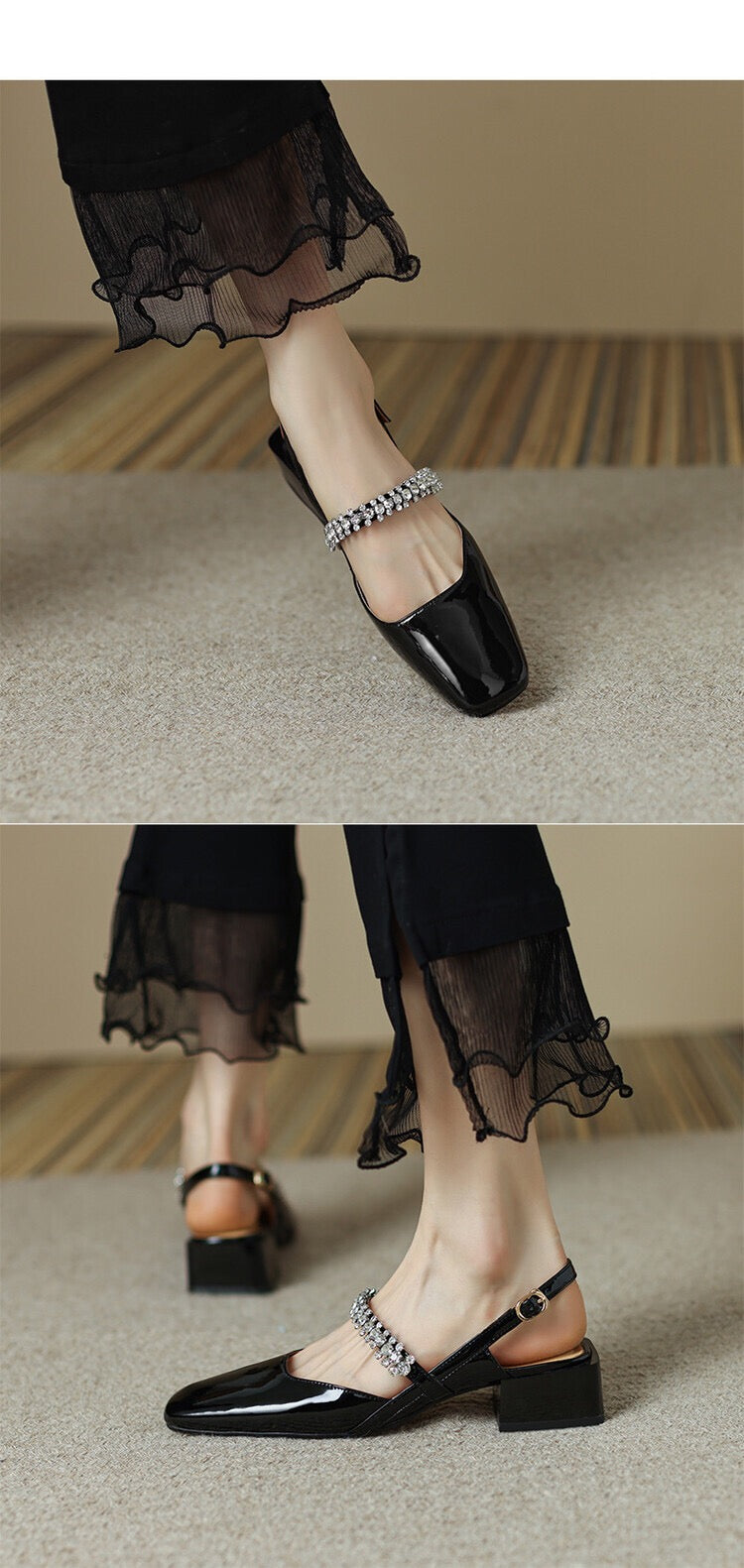 Dalila Square Toe Slingback Flats with Rhinestones NEW GEW