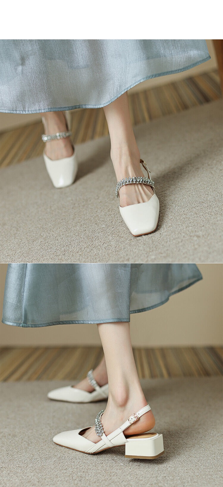 Dalila Square Toe Slingback Flats with Rhinestones NEW GEW