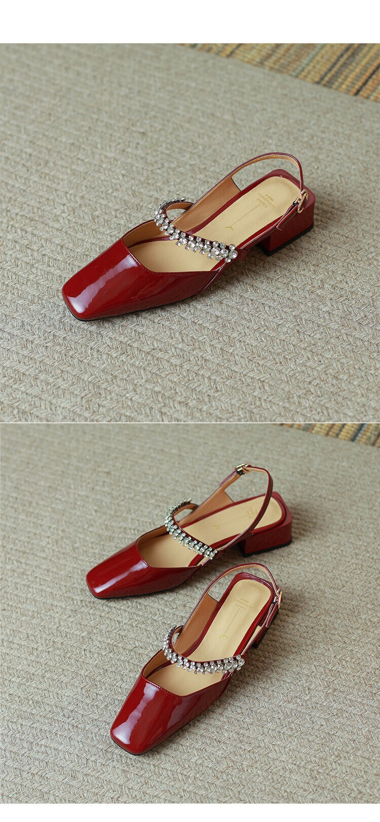 Dalila Square Toe Slingback Flats with Rhinestones NEW GEW