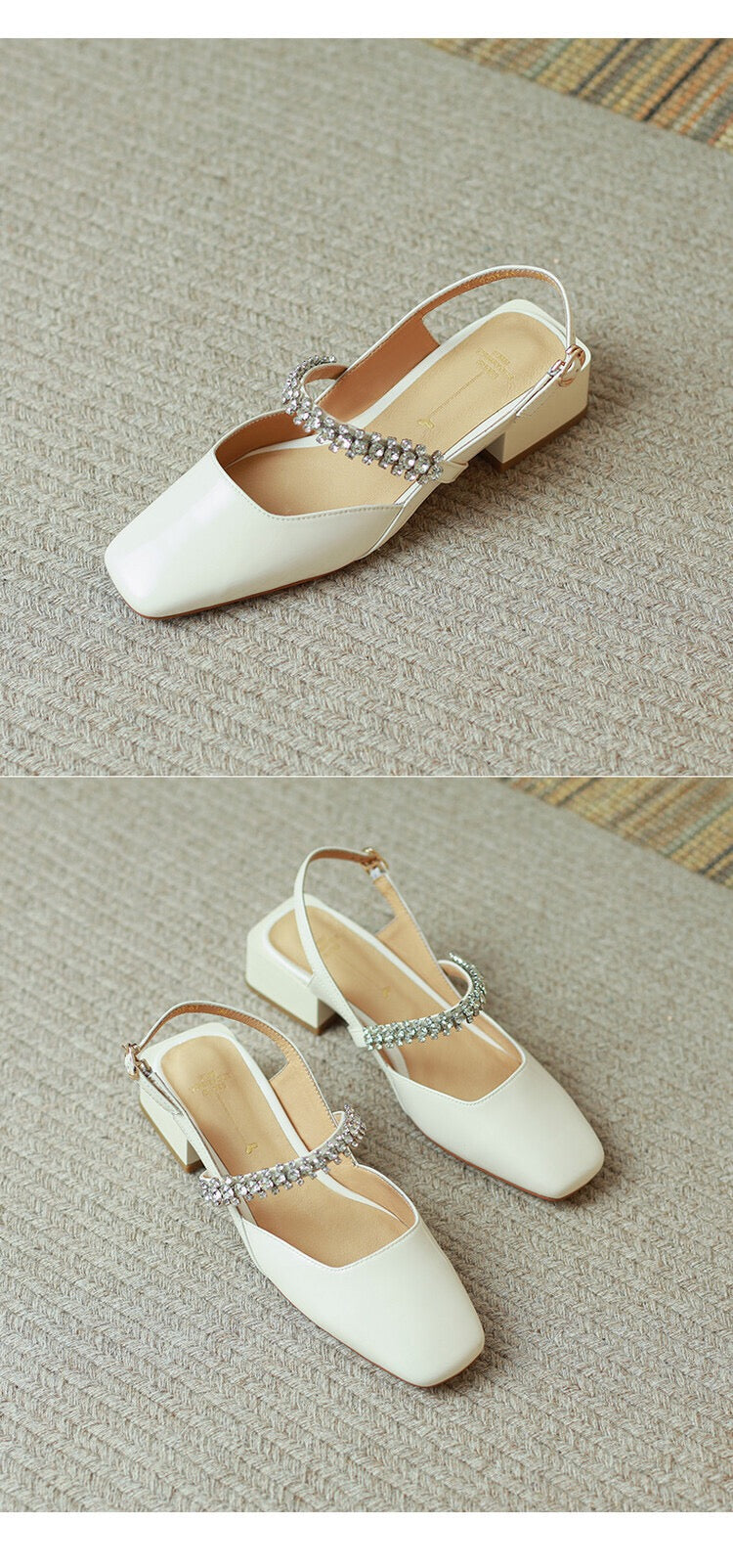 Dalila Square Toe Slingback Flats with Rhinestones NEW GEW