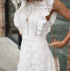 Lace Sexy Temperament One Shoulder Ruffle Dress