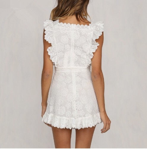 Lace Sexy Temperament One Shoulder Ruffle Dress
