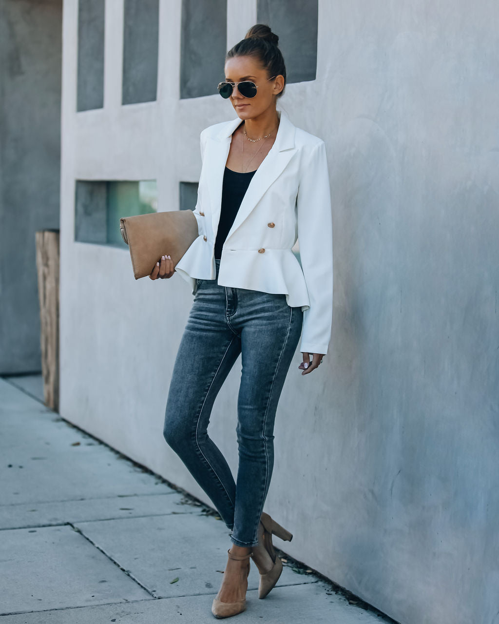 Syracuse Double Breasted Peplum Blazer - White Ins Street
