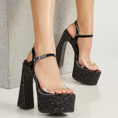 Halloween Sequin Waterproof Platform Super High Heel Sandals