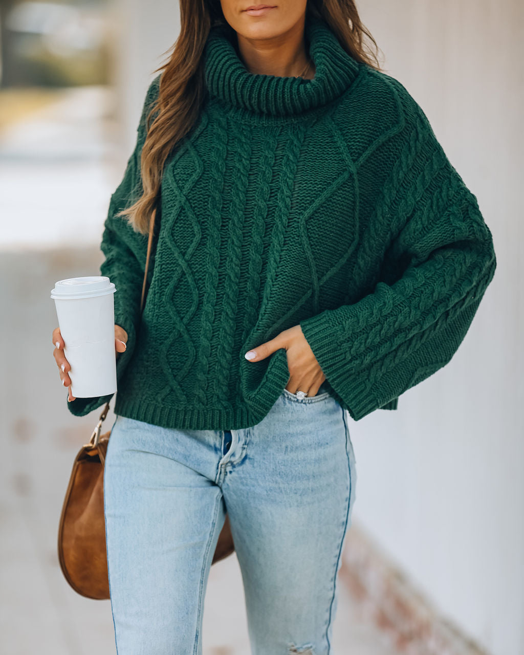 Lyla Cotton Blend Cable Knit Sweater - Hunter Green