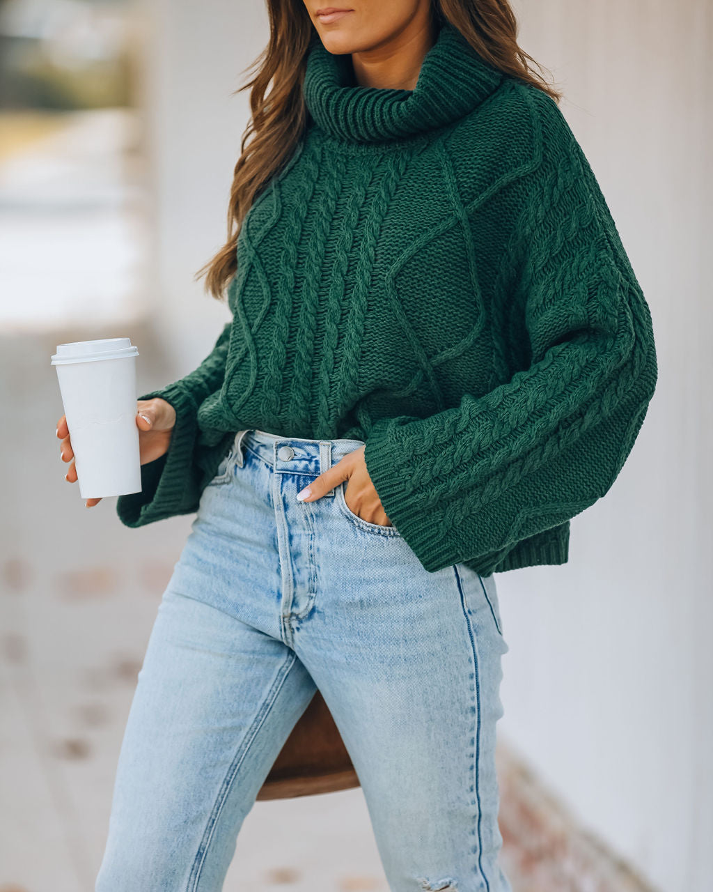 Lyla Cotton Blend Cable Knit Sweater - Hunter Green