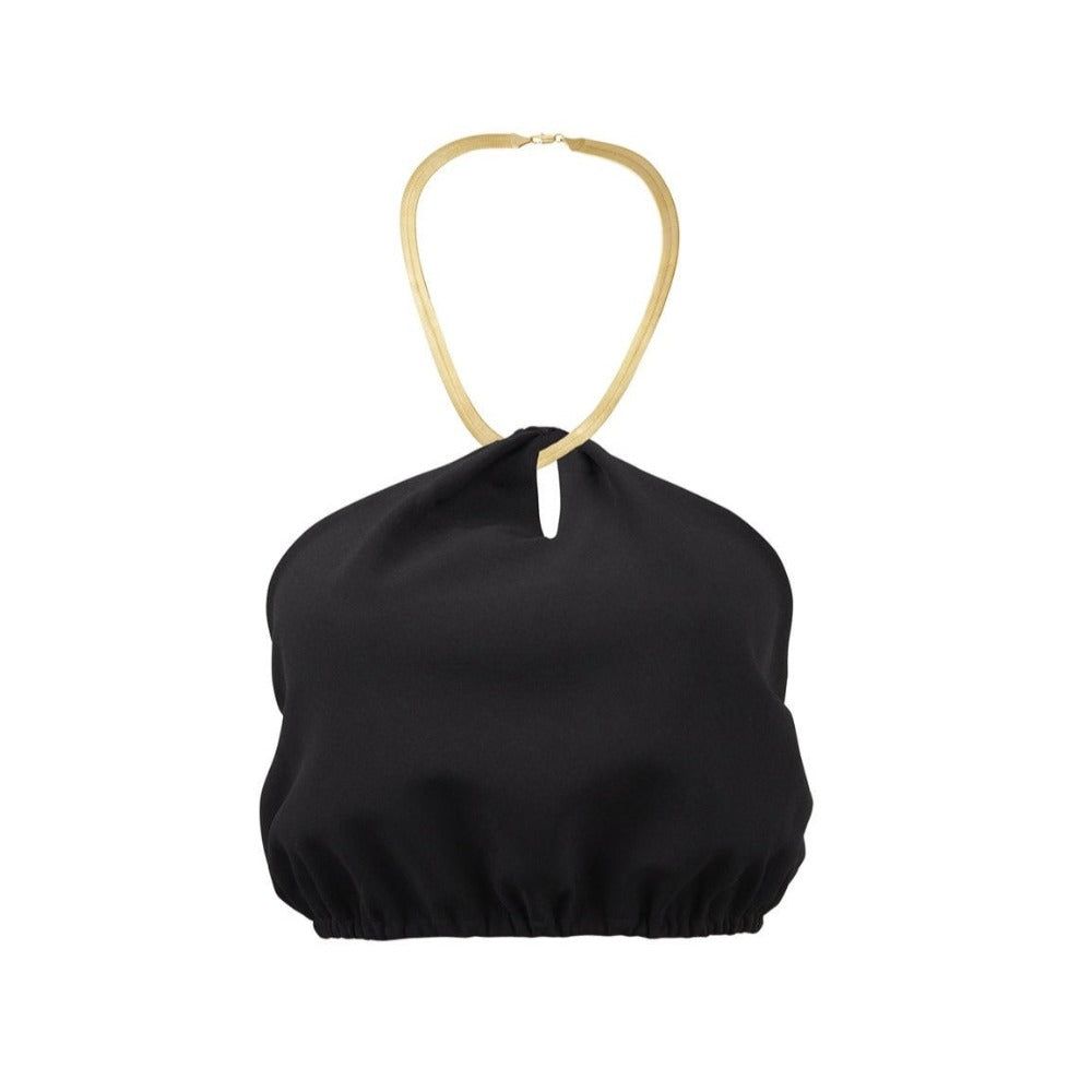 Kurzes Satin-Top mit Kettendetail in Sky Line