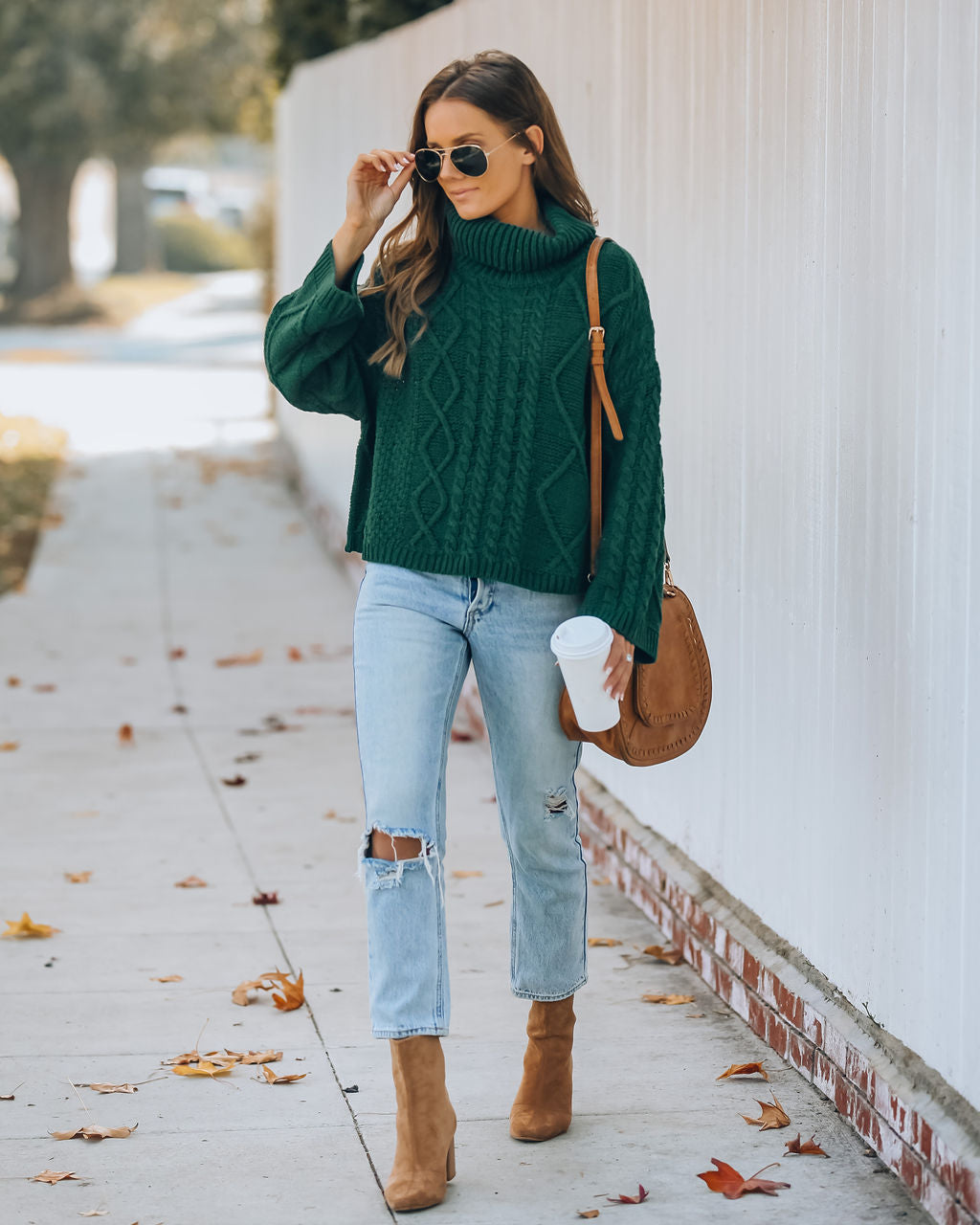 Lyla Cotton Blend Cable Knit Sweater - Hunter Green