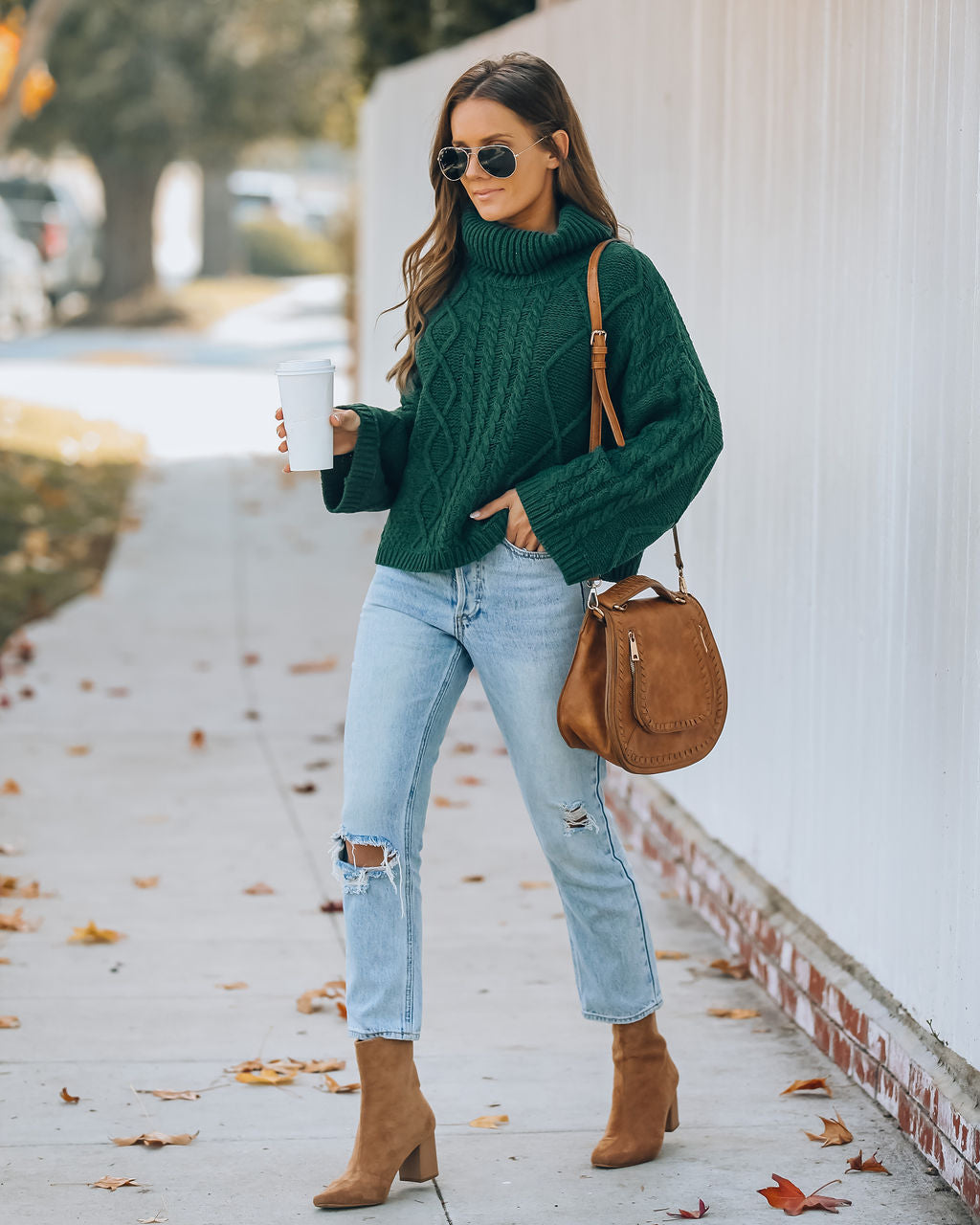 Lyla Cotton Blend Cable Knit Sweater - Hunter Green