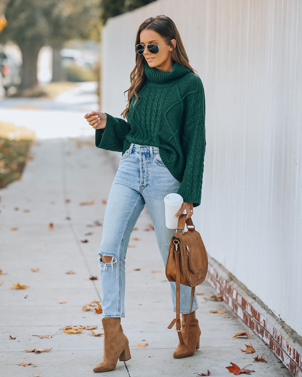 Lyla Cotton Blend Cable Knit Sweater - Hunter Green