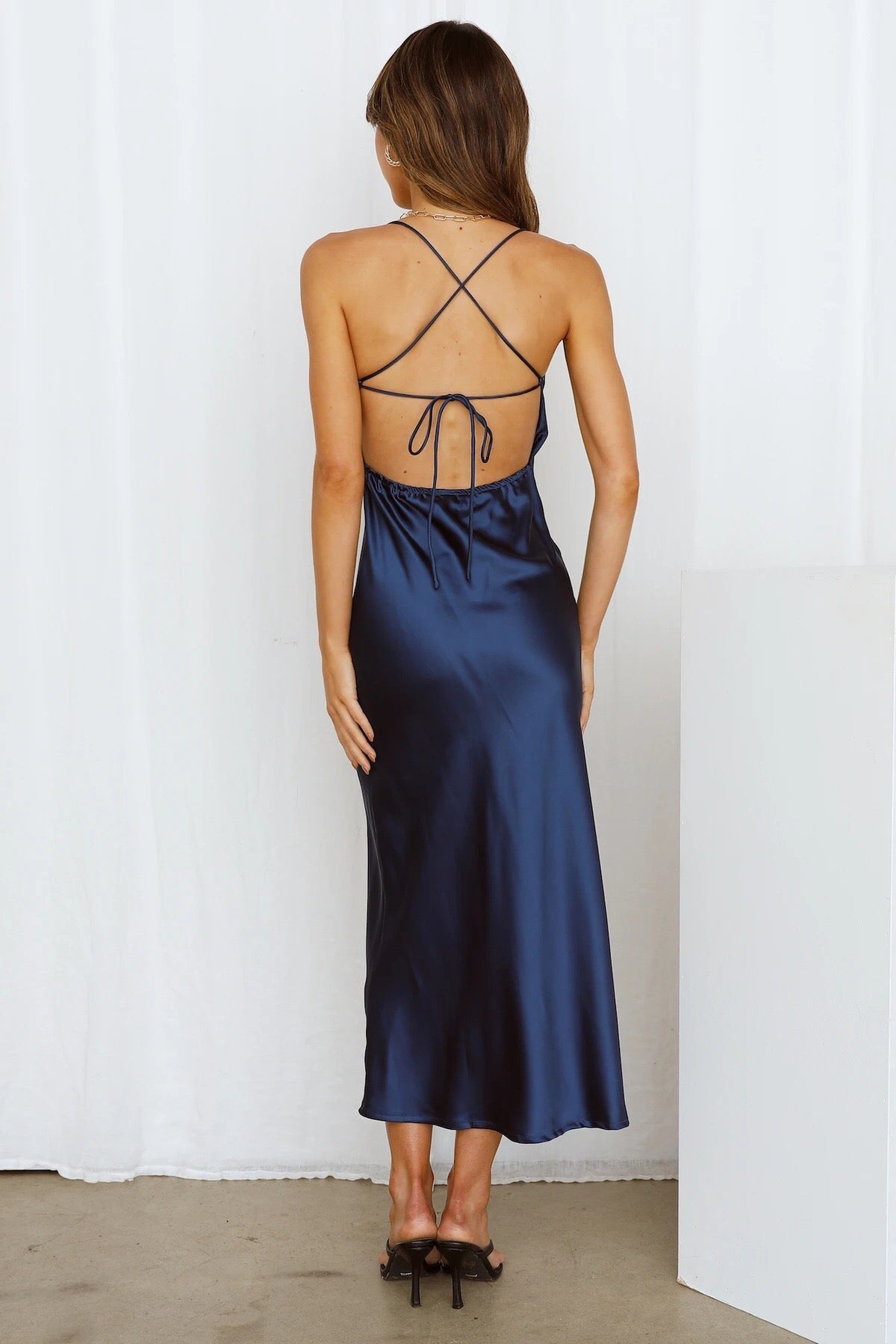 Nessa Asymmetrical Midi Slip Dress - Blue