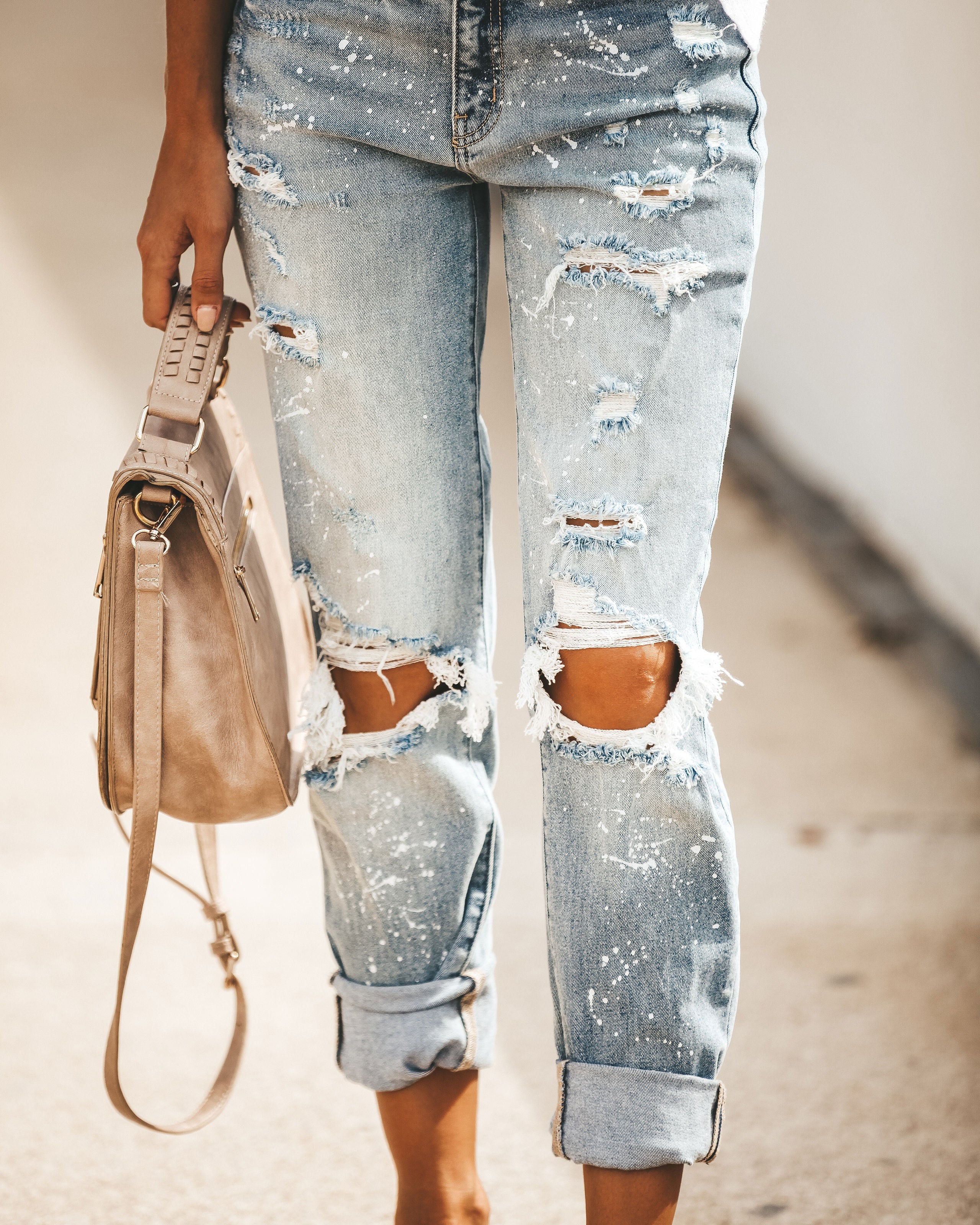 Hard Work Distressed Girlfriend Splatter Denim Ins Street