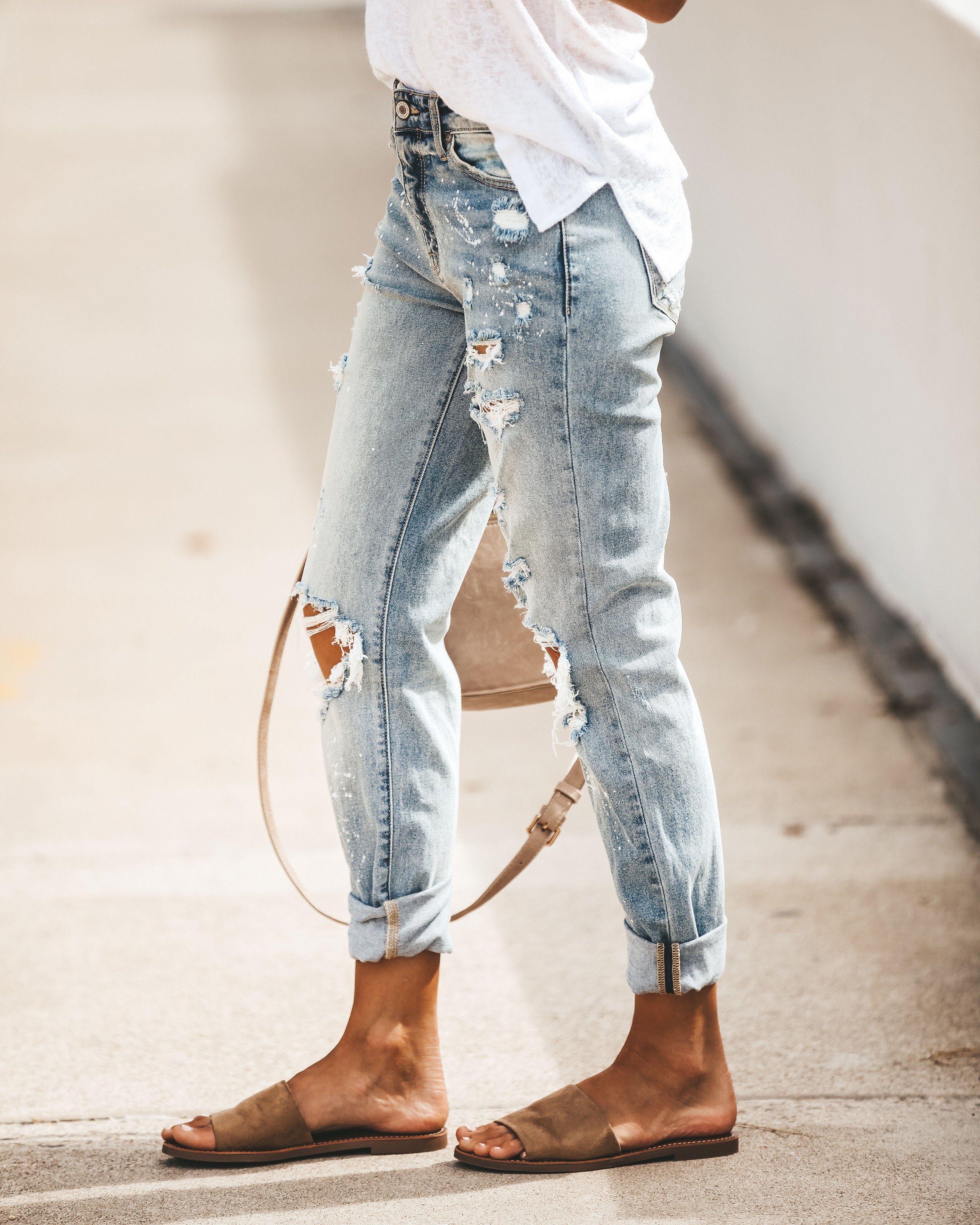 Hard Work Distressed Girlfriend Splatter Denim Ins Street