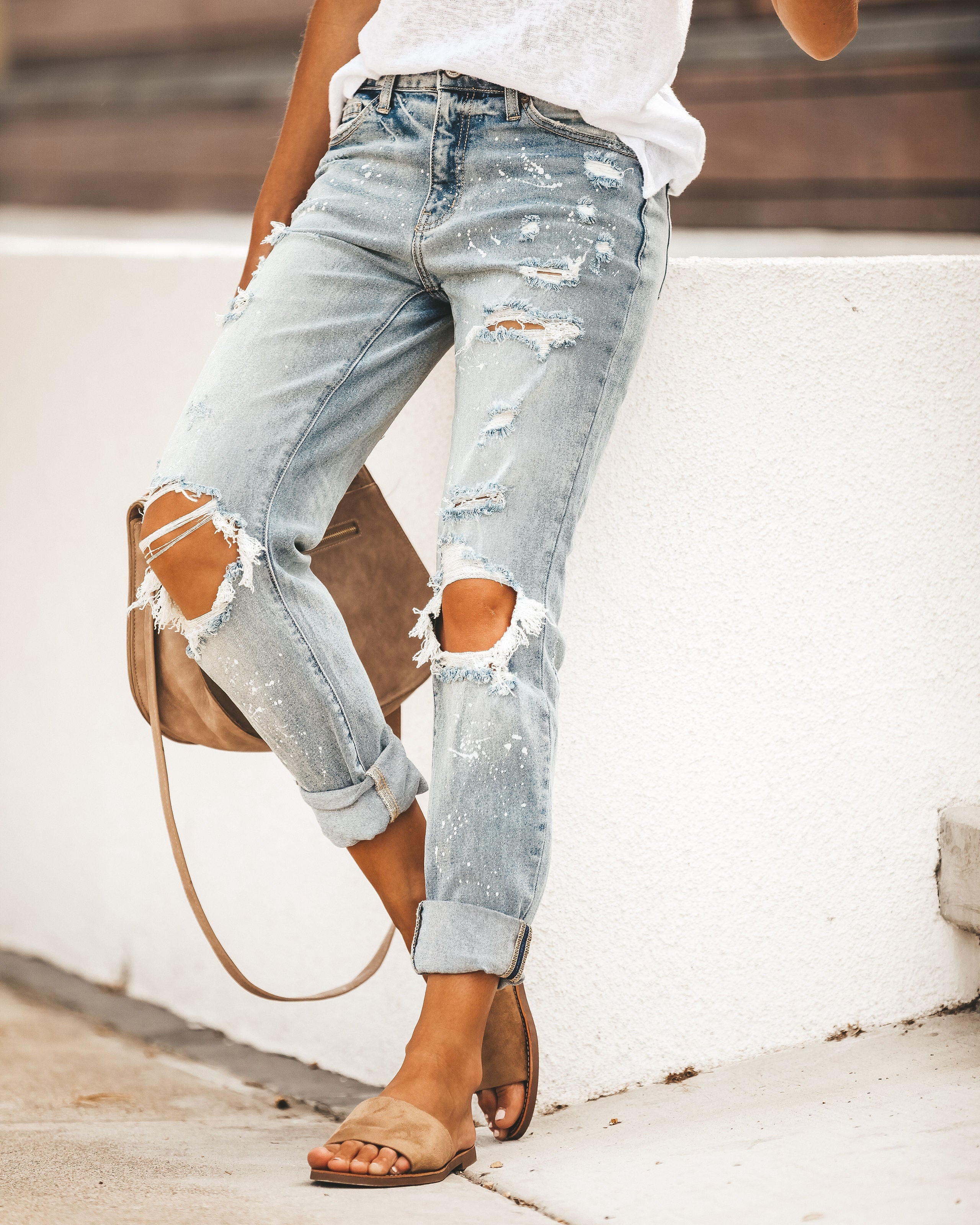 Hard Work Distressed Girlfriend Splatter Denim 