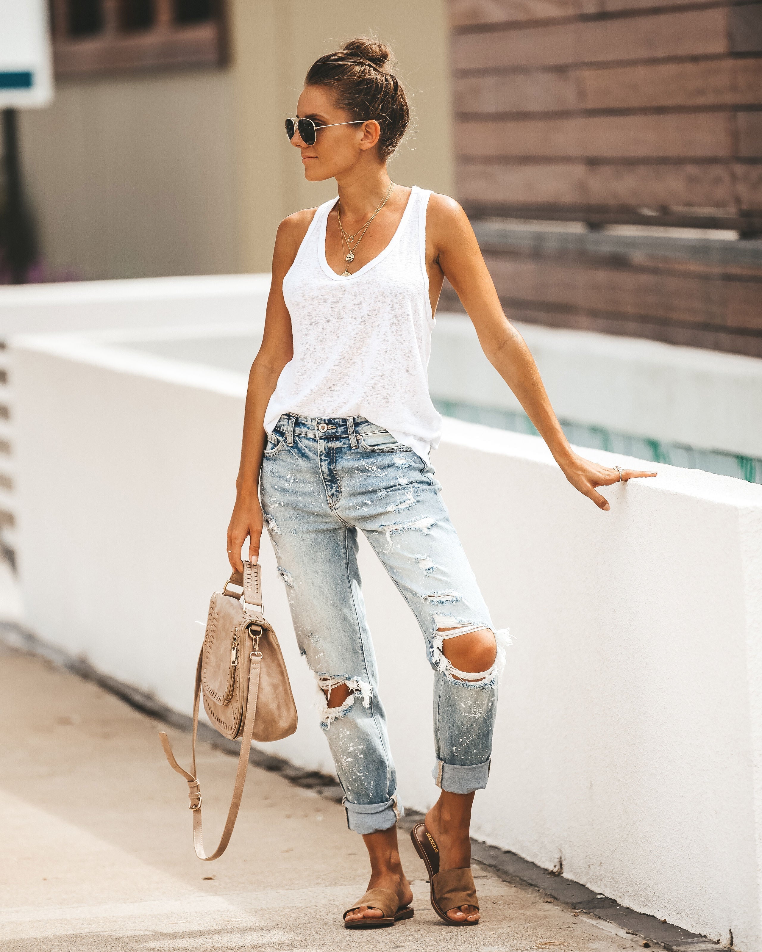 Hard Work Distressed Girlfriend Splatter Denim Ins Street