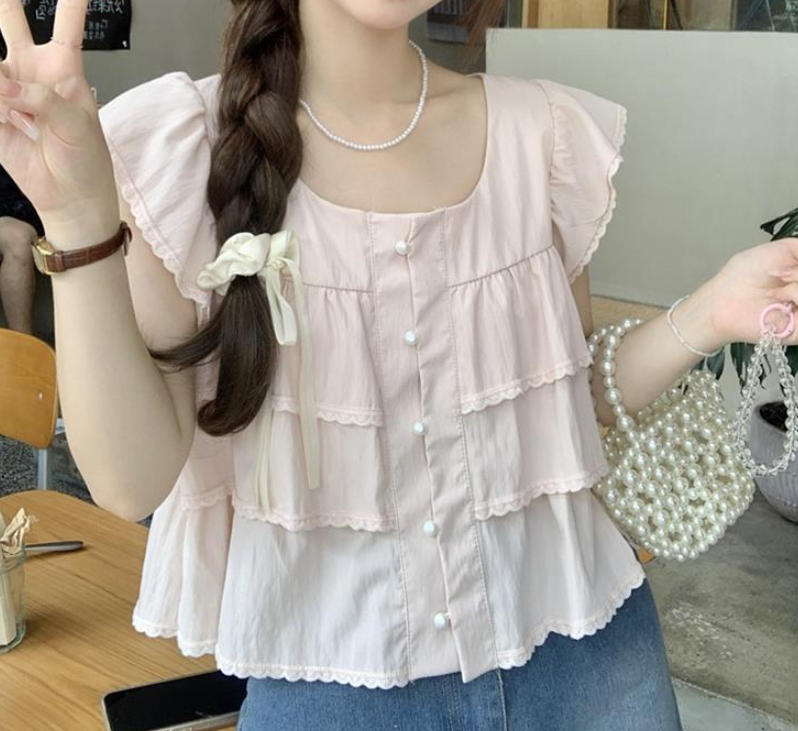 Maja Tiered Swiss Dot Button Down Top - Cream
