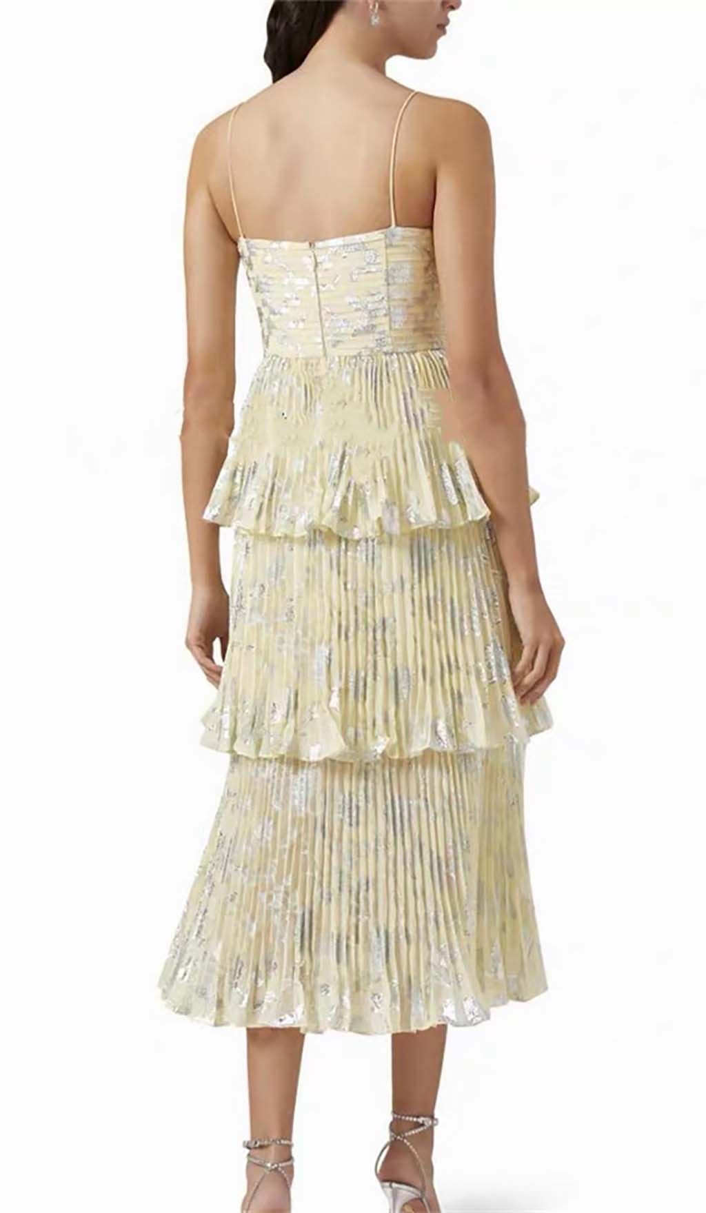 Jacquard Tiered Midi Dress In Gray