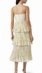 Jacquard Tiered Midi Dress In Gray