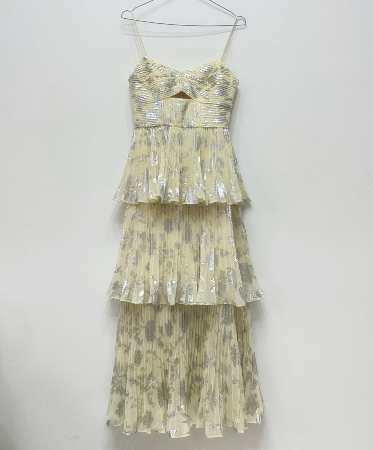 Jacquard Tiered Midi Dress In Gray