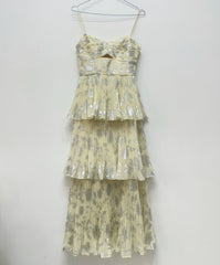 Jacquard Tiered Midi Dress In Gray