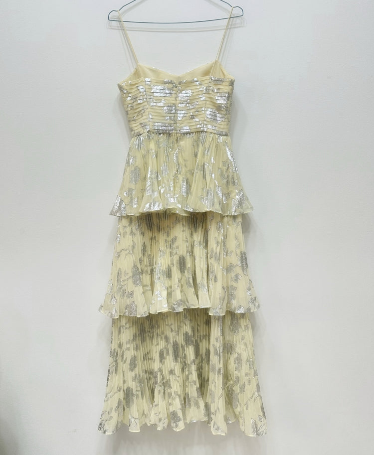 Jacquard Tiered Midi Dress In Gray