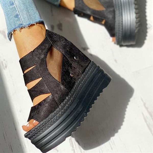 Side Zipper Peep Toe Patchwork Platform Sandals Pairmore