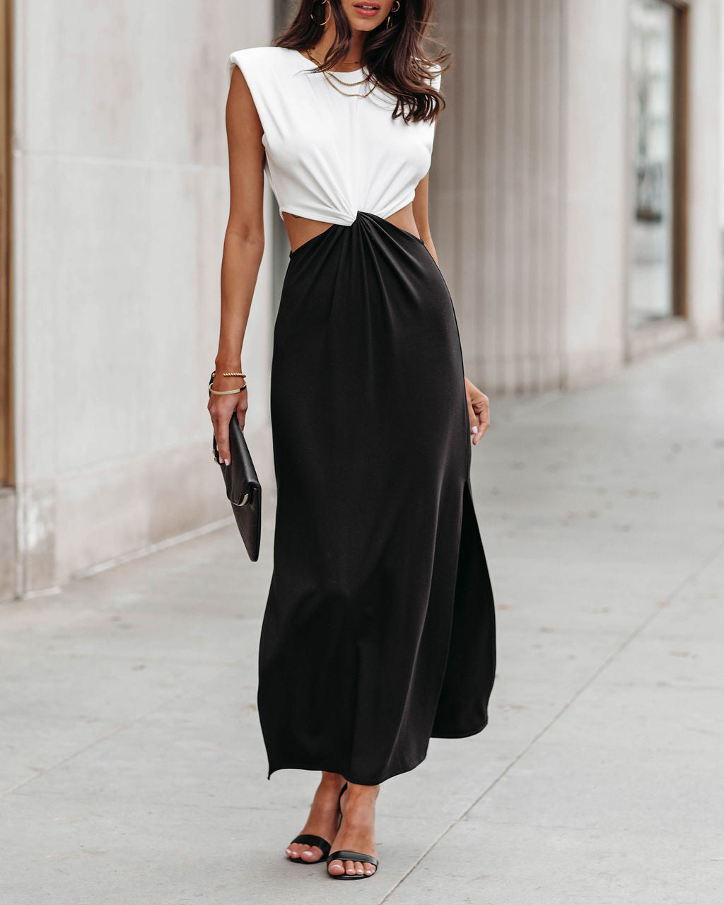 PREORDER - Juliet Cutout Twist Knit Maxi Dress - White Black Ins Street