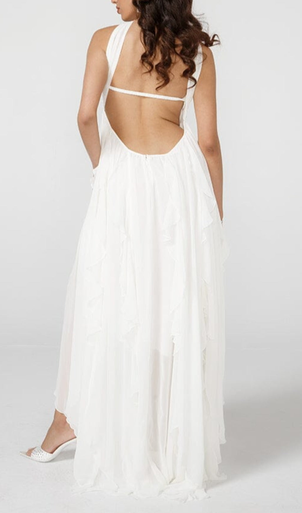 Lace Irregular Maxi Dress In White