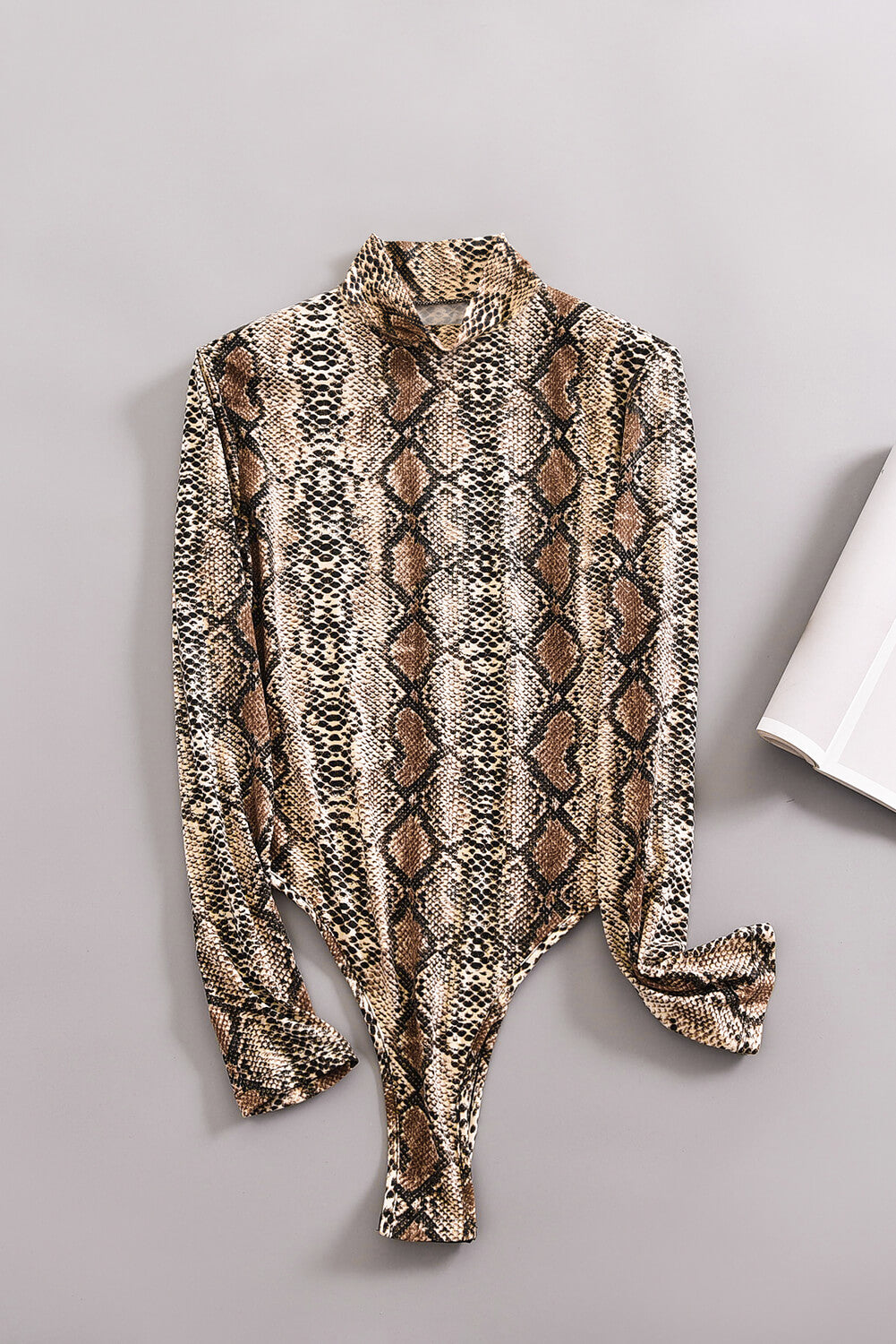 New Snake Print Long Sleeves Mock Neck Bodysuit