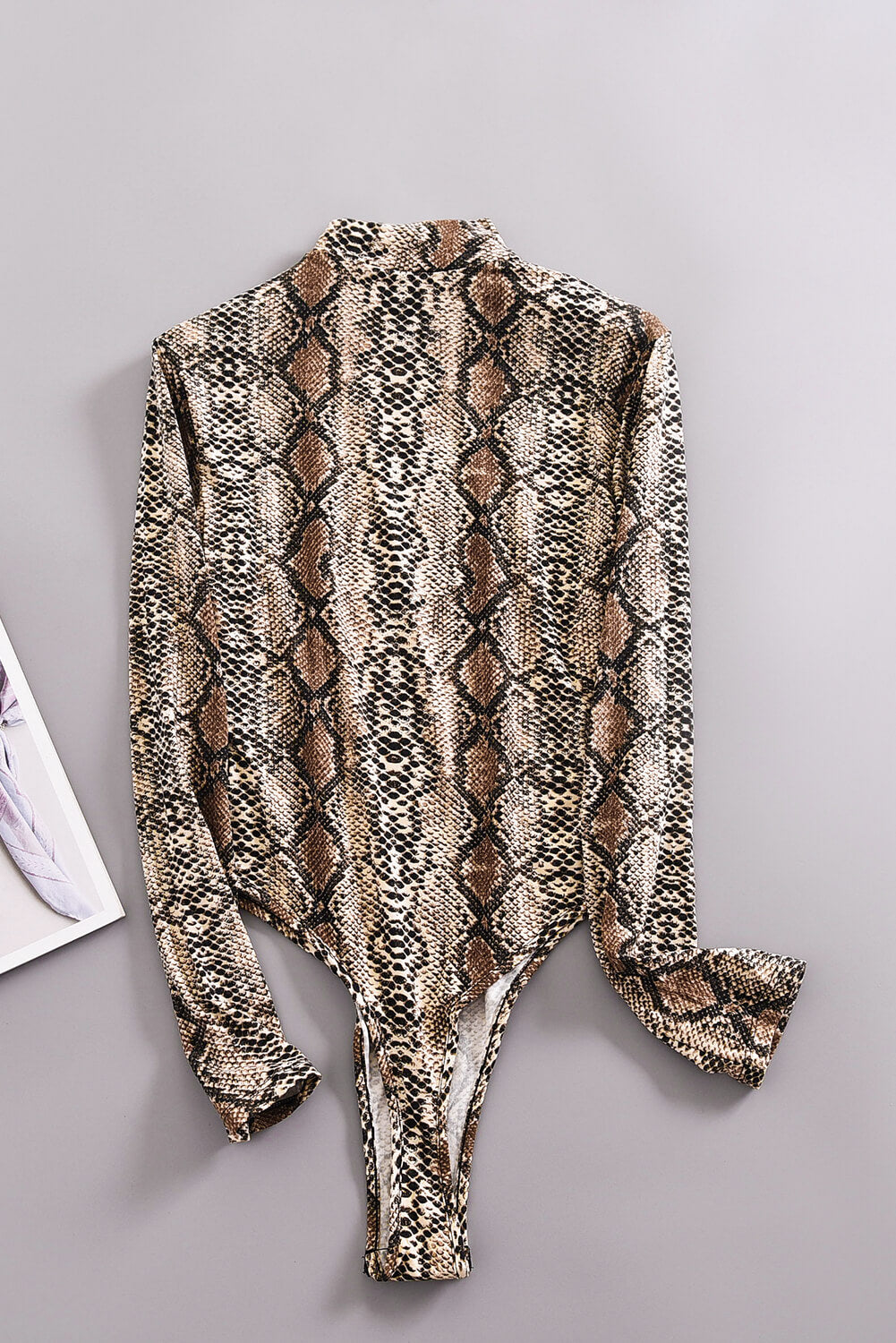 New Snake Print Long Sleeves Mock Neck Bodysuit
