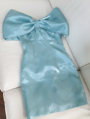 Bow-EmbelliShed Strappy Mini Dress In Sky Blue